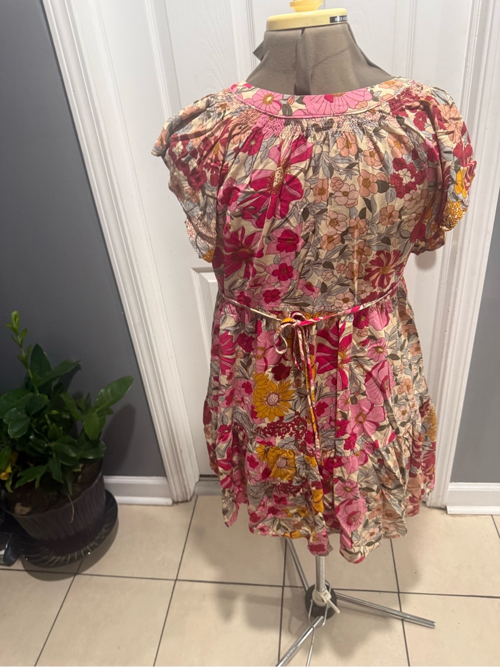 Umgee Floral V-Neck Casual Dress in Pink and Yellow - Picture 5 of 9